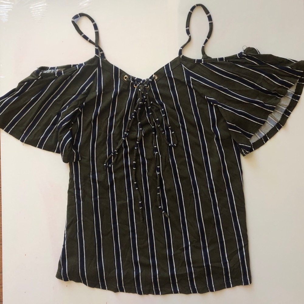 Green and Navy Striped Top